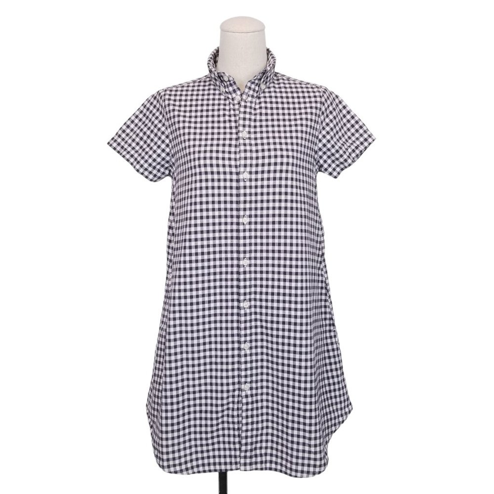ichi Gingham Short Sleeve Tunic Navy White Sz Small